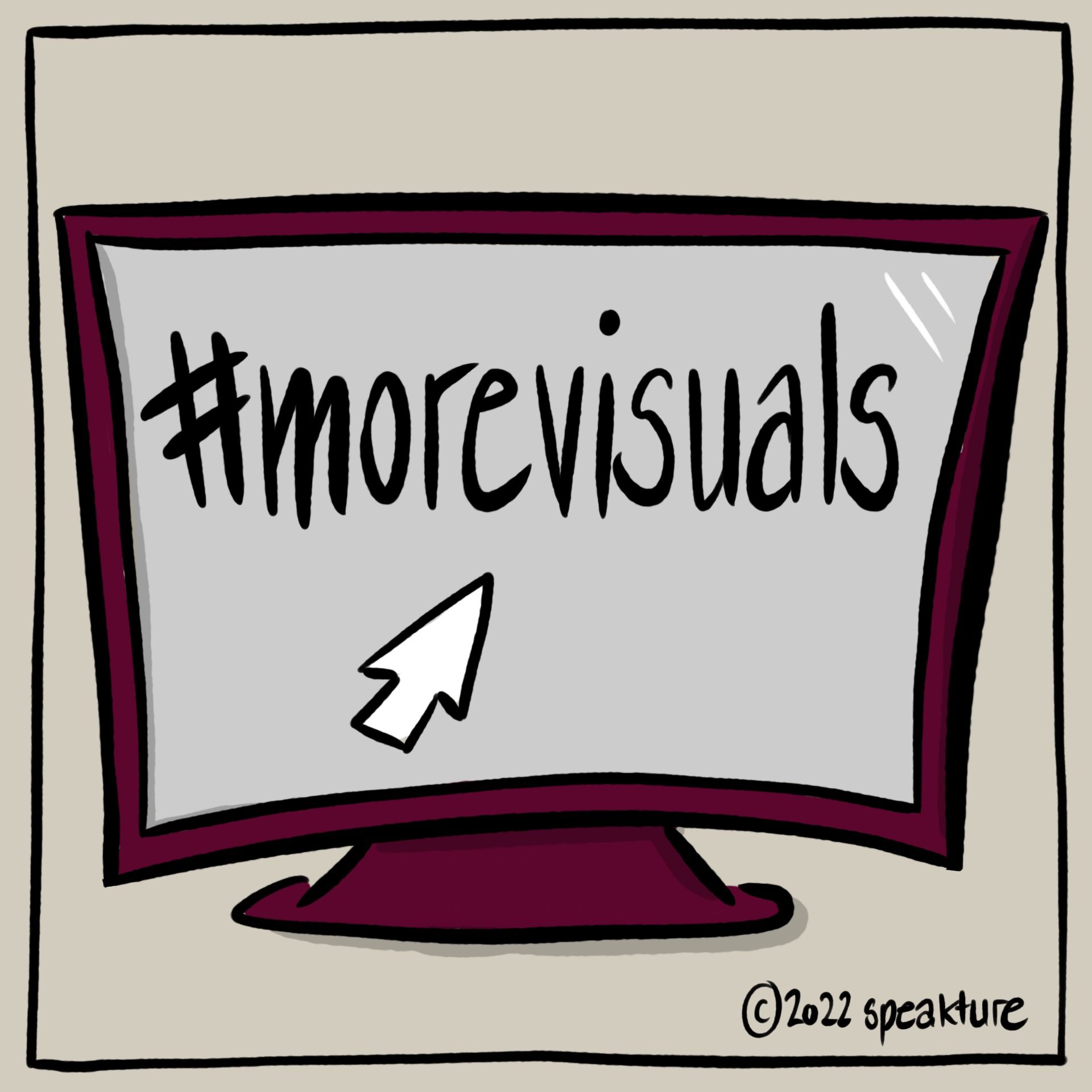 more visuals for the world. #morevisuals on computer screen by speakture